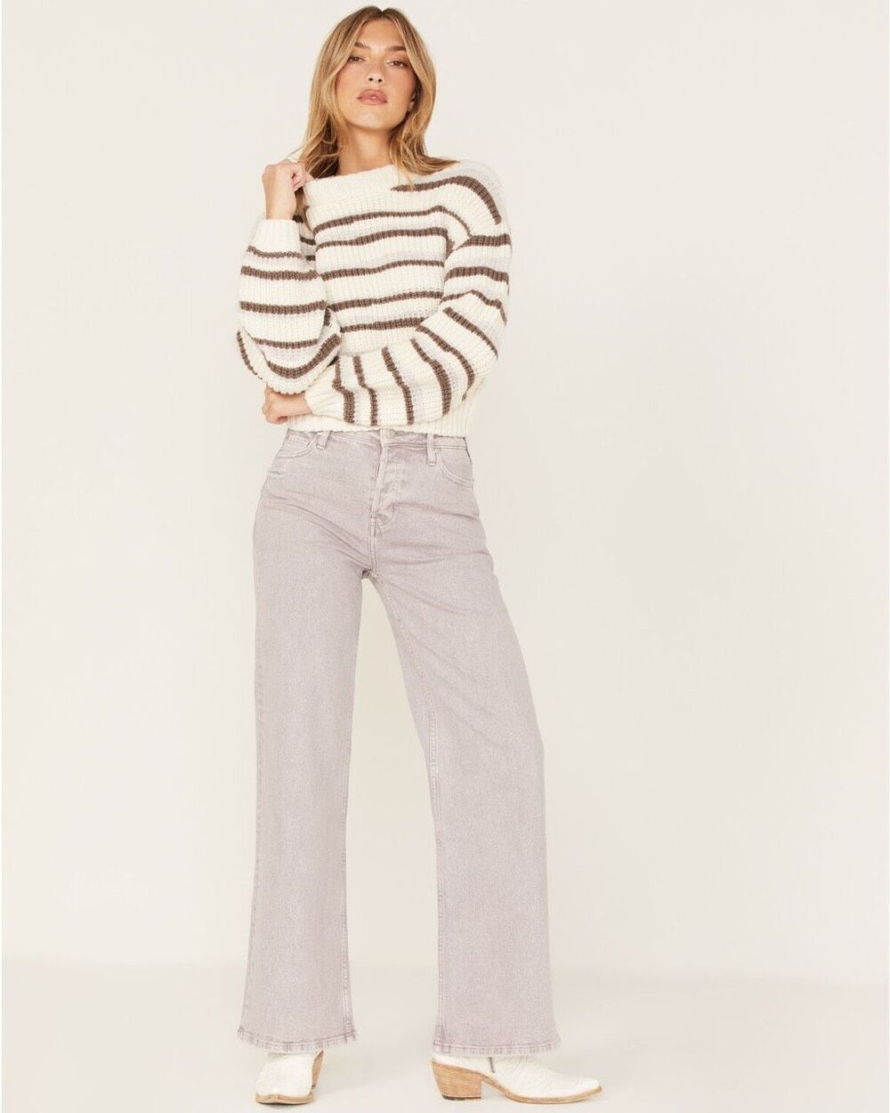 CLEO + WOLF WOMEN'S HIGH RISE LOOSE STRAIGHT JEANS Lavender Denim Size 32